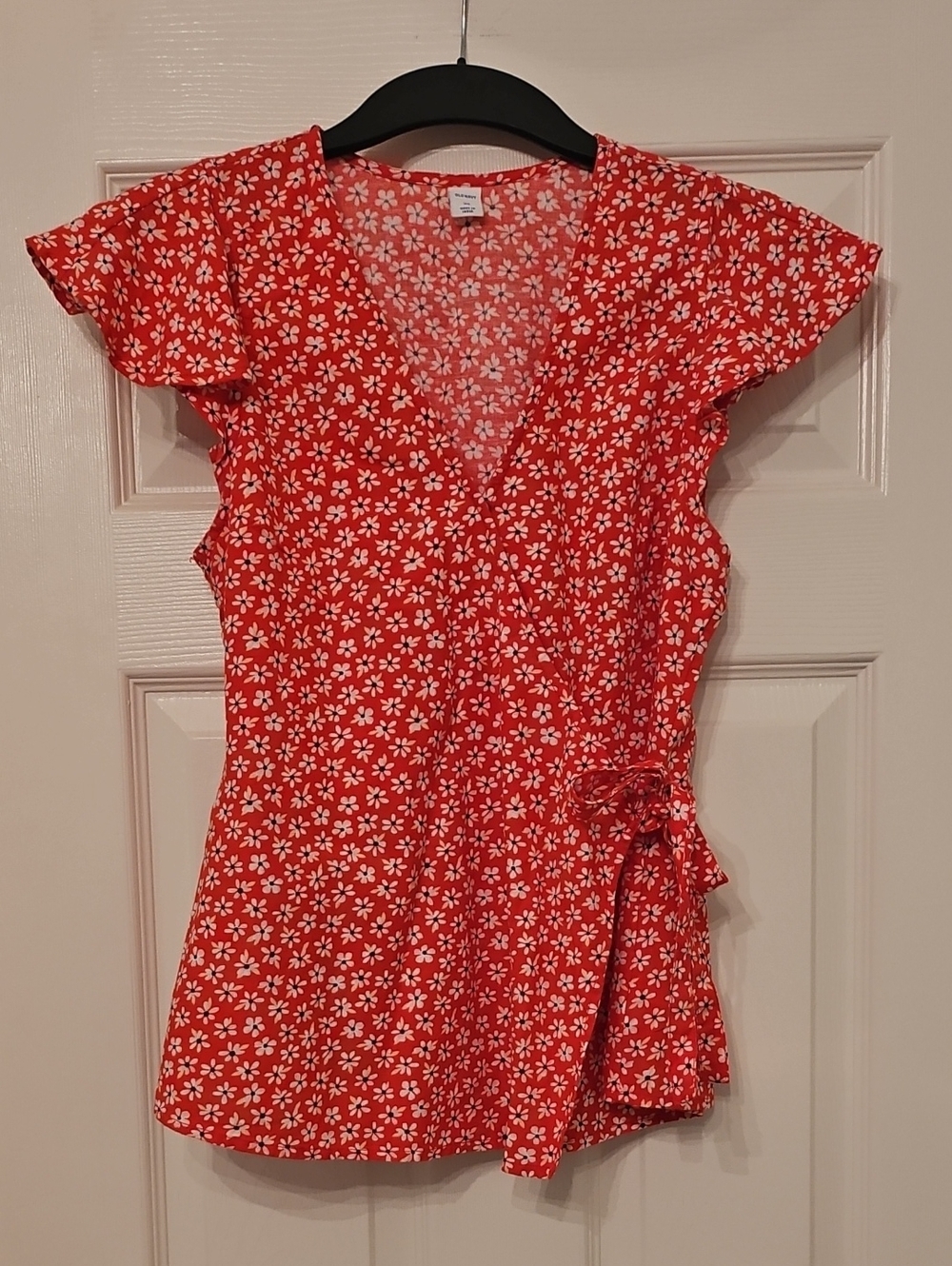 Old Navy Red Floral Wrap Blouse